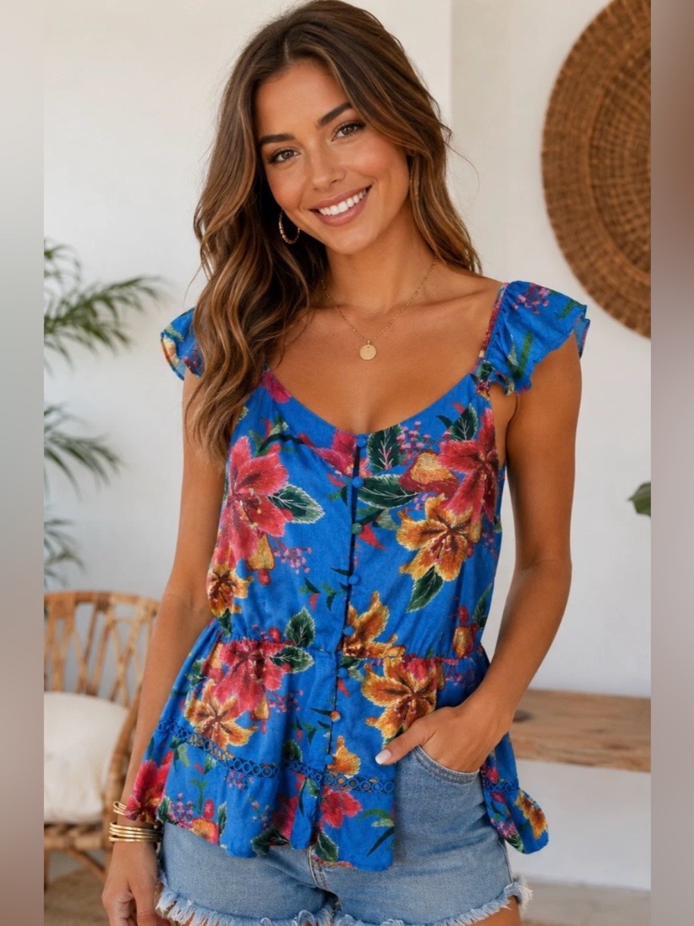 Farm Rio Ruffled Floral Tank